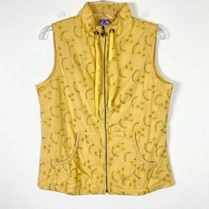 NWT City Hearts Yellow Floral Embroidered Eyelet Zip Up Vest Jacket Size S